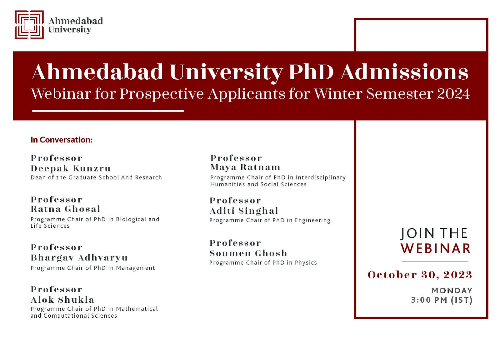 PhD Admissions Webinar for Prospective Applicants for Winter Semester 2024